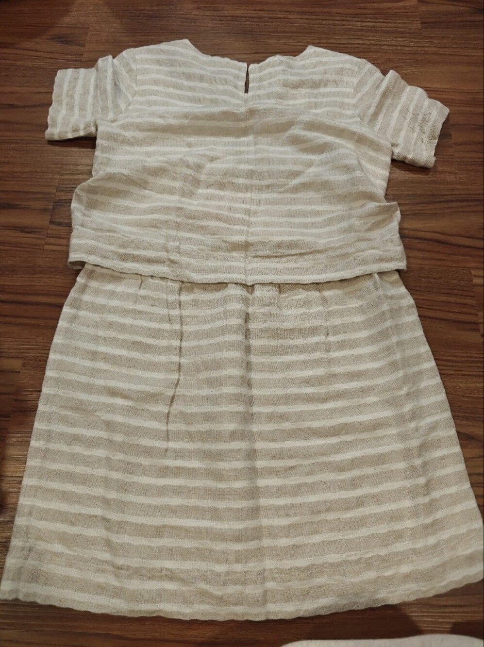 Sezane Cream and White Striped Mini Dress with Button-Shoulder - Picture 5 of 9